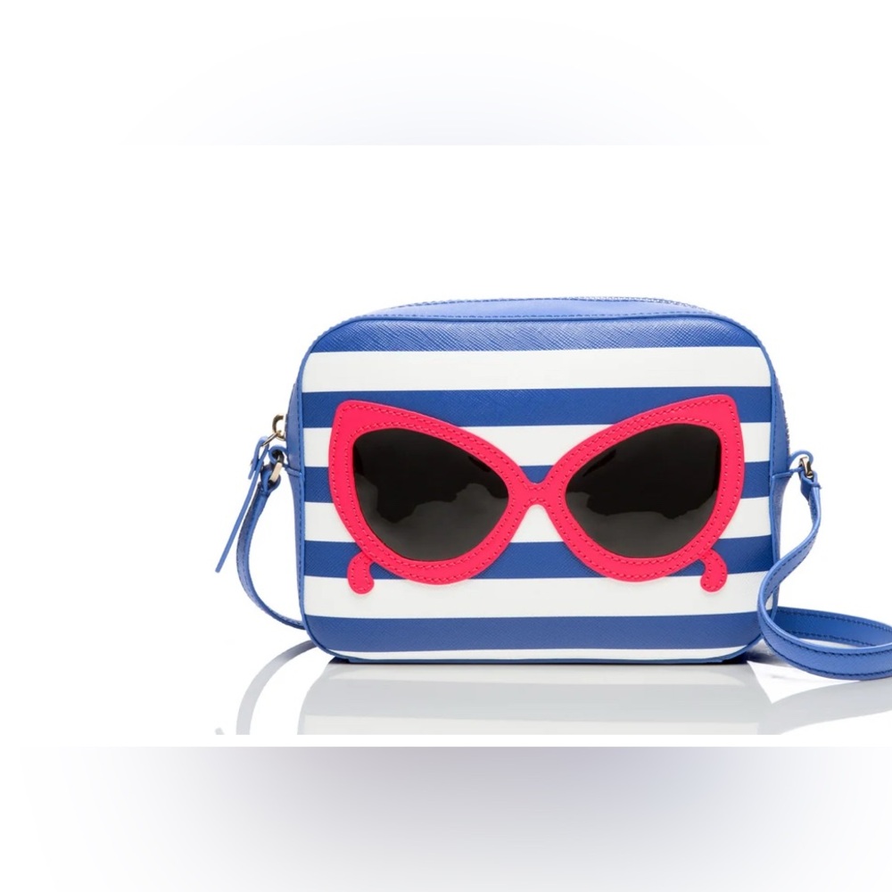 Kate Spade Sunglasses NWOT Striped Blue and White Bag with Red Accents